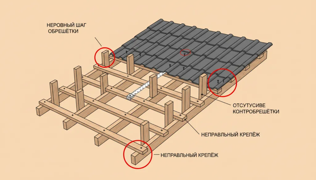 Нарушение шага обрешётки и контробрешётки
